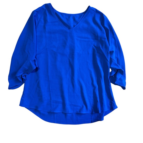 Qirno Chiffon Blouses for Women Ruffle 3/4 Sleeve Dressy V Neck Casual in blue - Picture 7 of 11